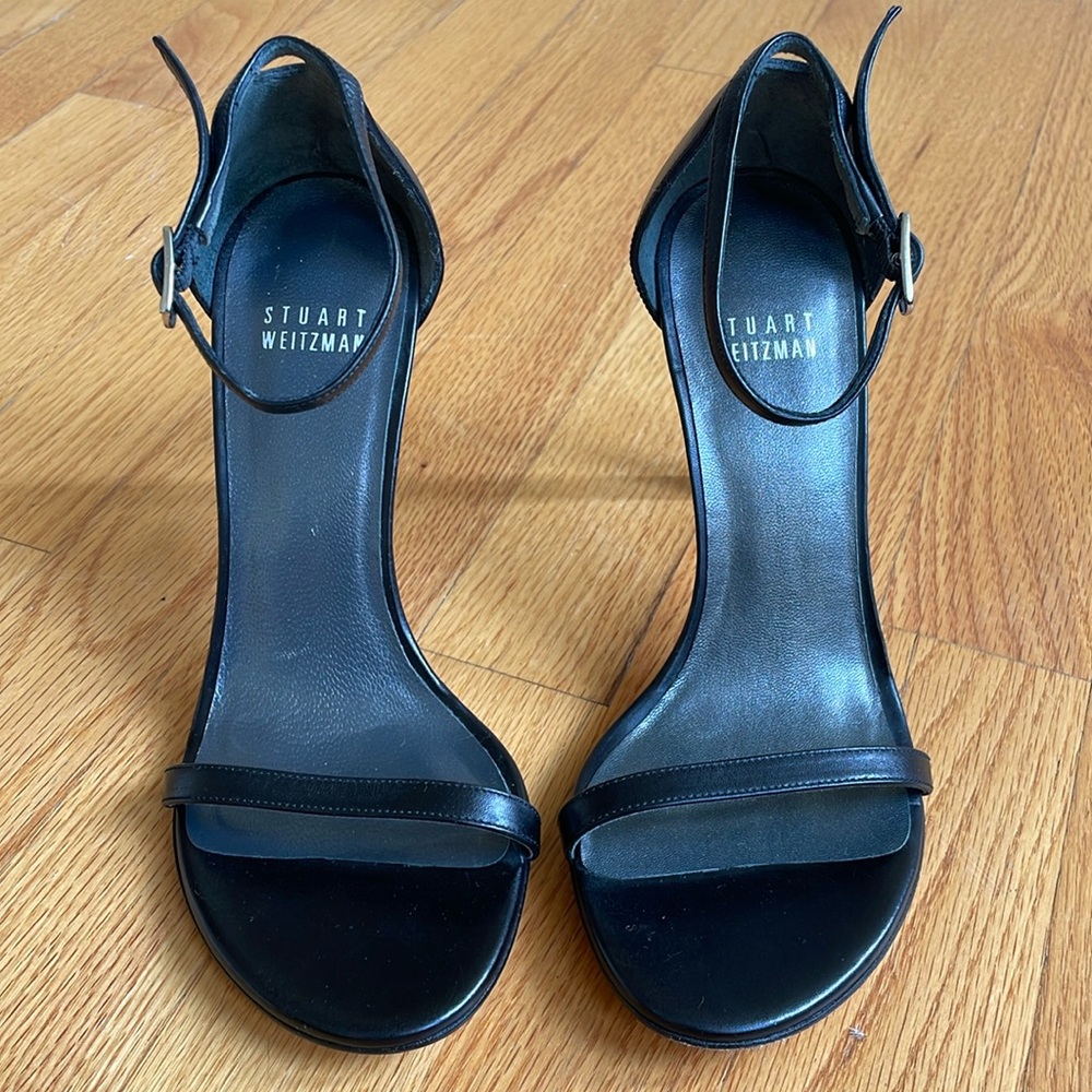 Stuart Weitzman Nudistcurve black 100 stiletto sandal. Like new. 3.9” / 10cm.
